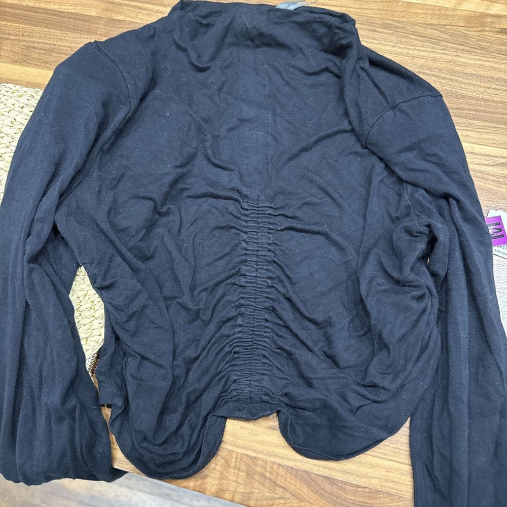 Anthropologie Women's M Black Ruched Long Sleeve Cropped top Stretch Boho - Picture 10 of 16